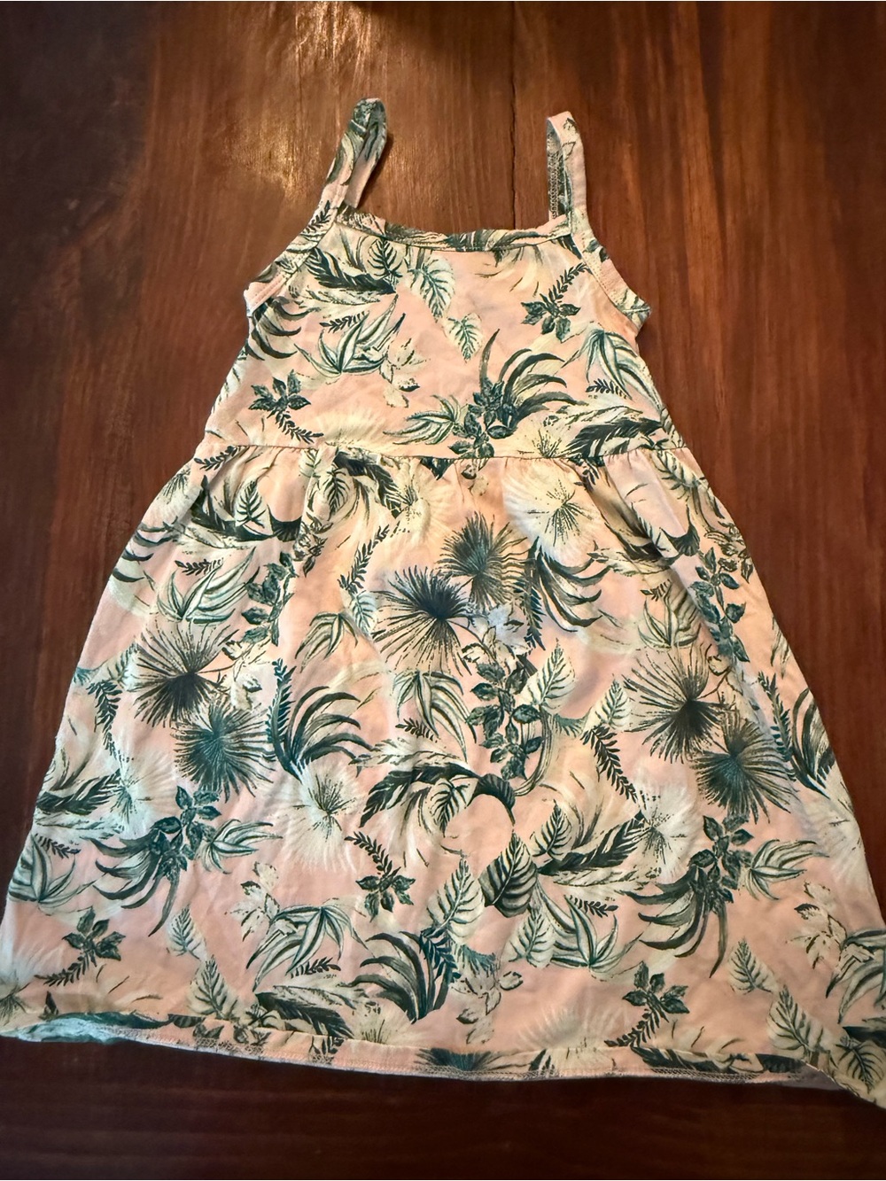 Old Navy Pink Sundress with Green Tropical Leaf Print
